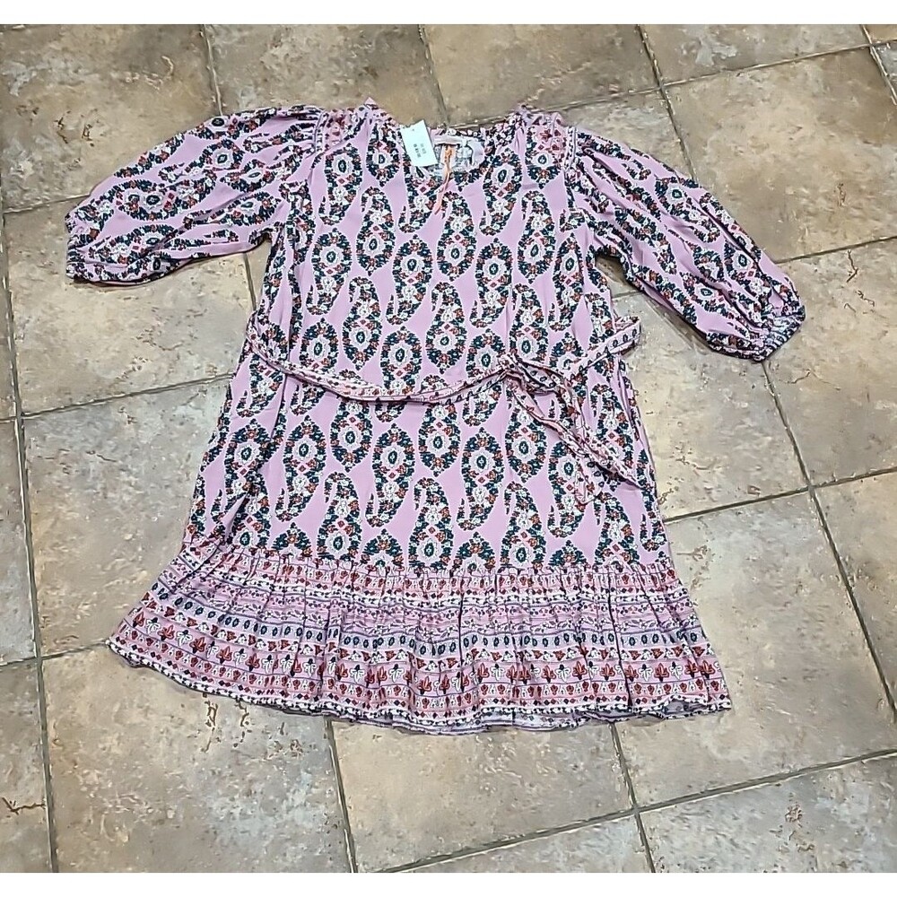 Knox Rose Dress Womens XS Multicolor Print Long Sleeve Tie Waist Cottagecore